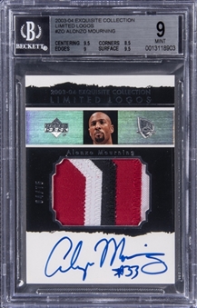 2003-04 UD "Exquisite Collection" Limited Logos #ZO Alonzo Mourning Signed Patch Card (#64/75) - BGS MINT 9/BGS 10